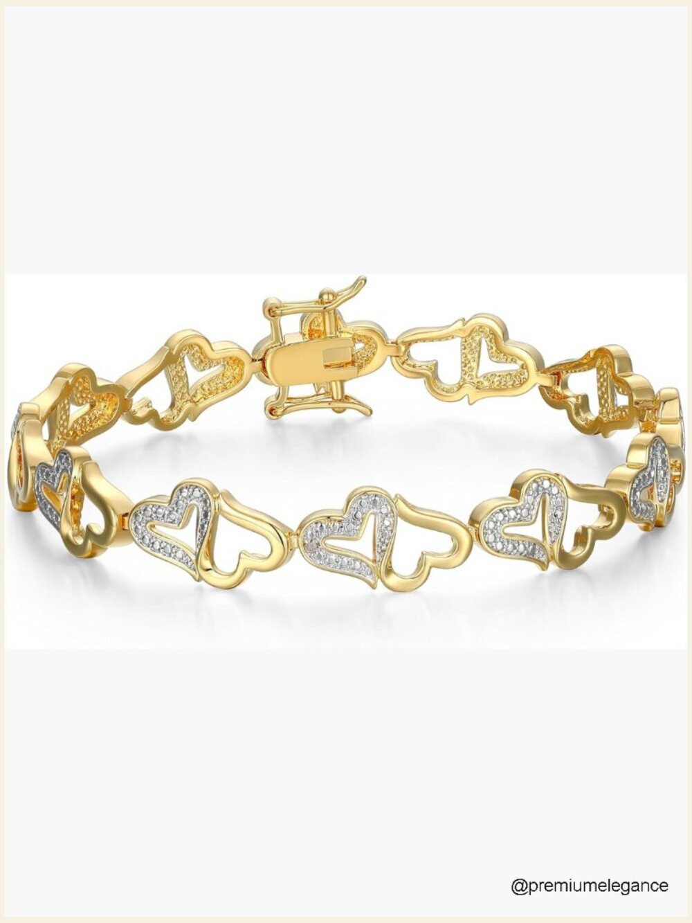 18k Gold Plated Diamond Accent Open Heart Bracelet - Adjustable 7.25 Inch
